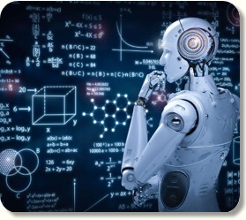 AI Robot looking at Blackboard