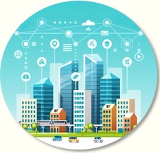 Smart city cyan icon