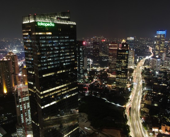 Tokopedia headquarters at night